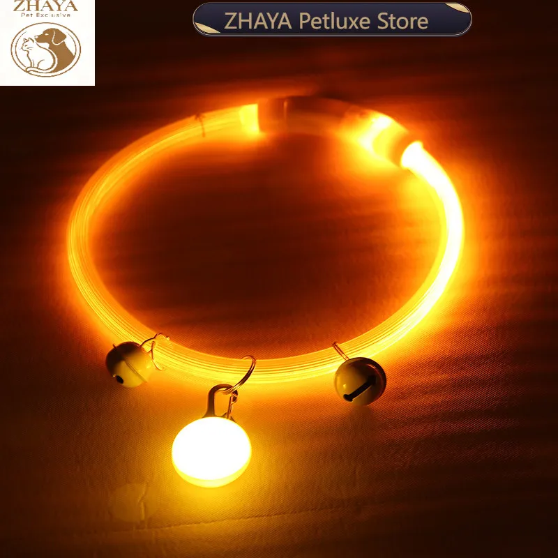 ZHAYA USB Rechargeable Glow Dog Collar Night Safety Anti Lost LED Necklace with ID Tag for Walking Pet Light in Dark