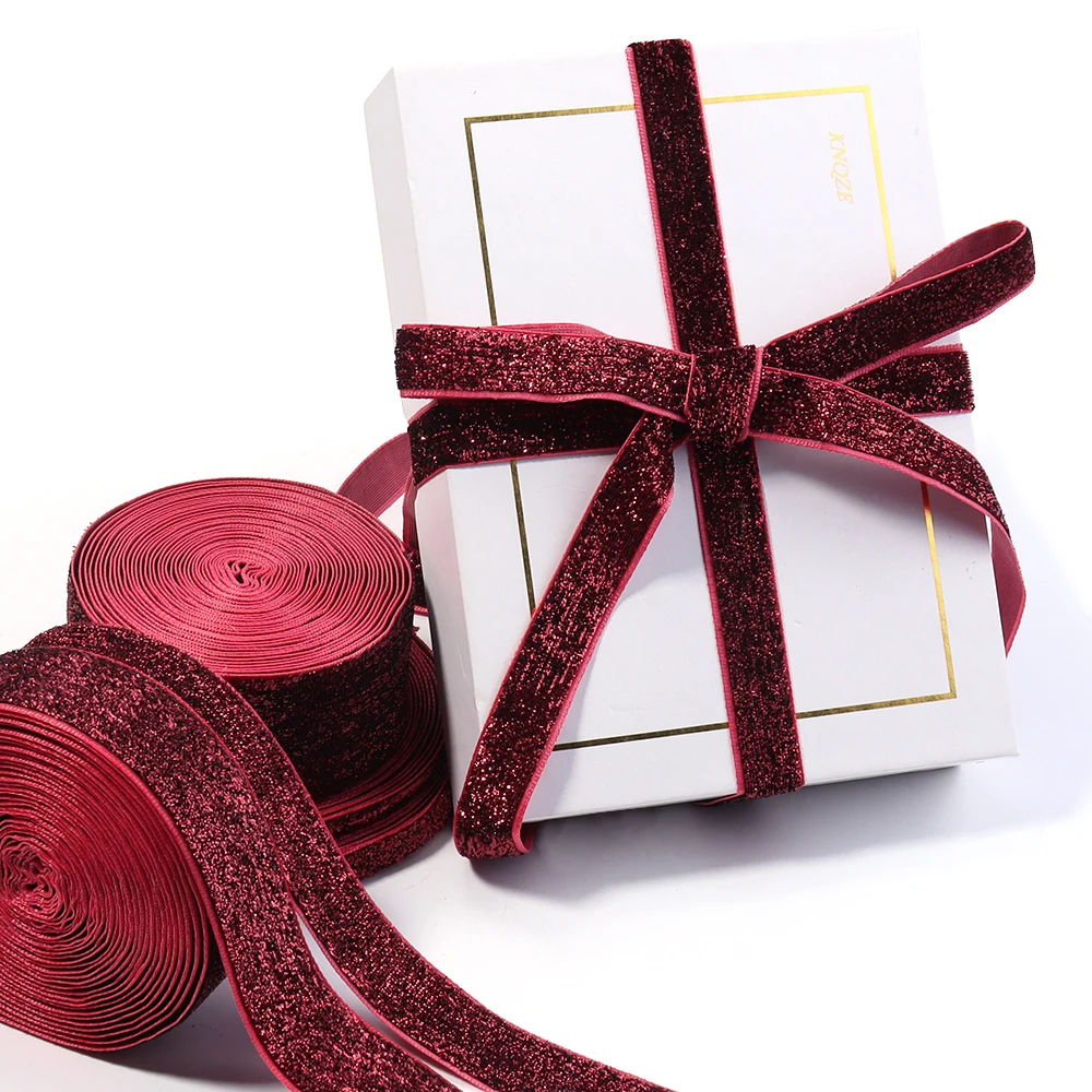 

10yards Shiny Velvet Ribbon 10mm Multicolor Sparkle Glitter Ribbons Handmade Gold Silver Ribbons For DIY Crafts Gift Wrapping