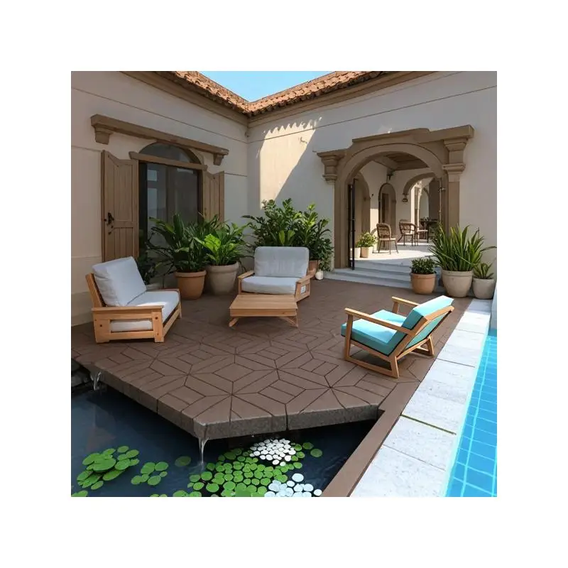 Piastrelle per ponte ad incastro fai-da-te facili da pulire, pavimenti per patio da 11,8"x11,8", 44 pezzi, perfette per spazi all'aperto