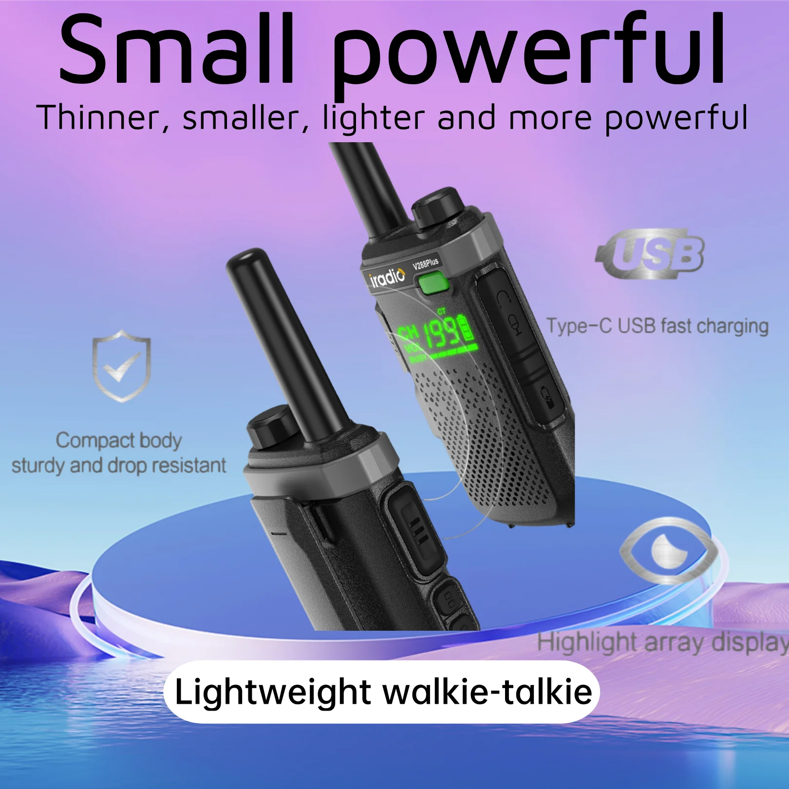 Iradio V288Plusトランシーバー1/2個セット 199CH UHF 400-470MHz 長距離5KM ミニ携帯無線機 ワイヤレスセット 双方向無線局