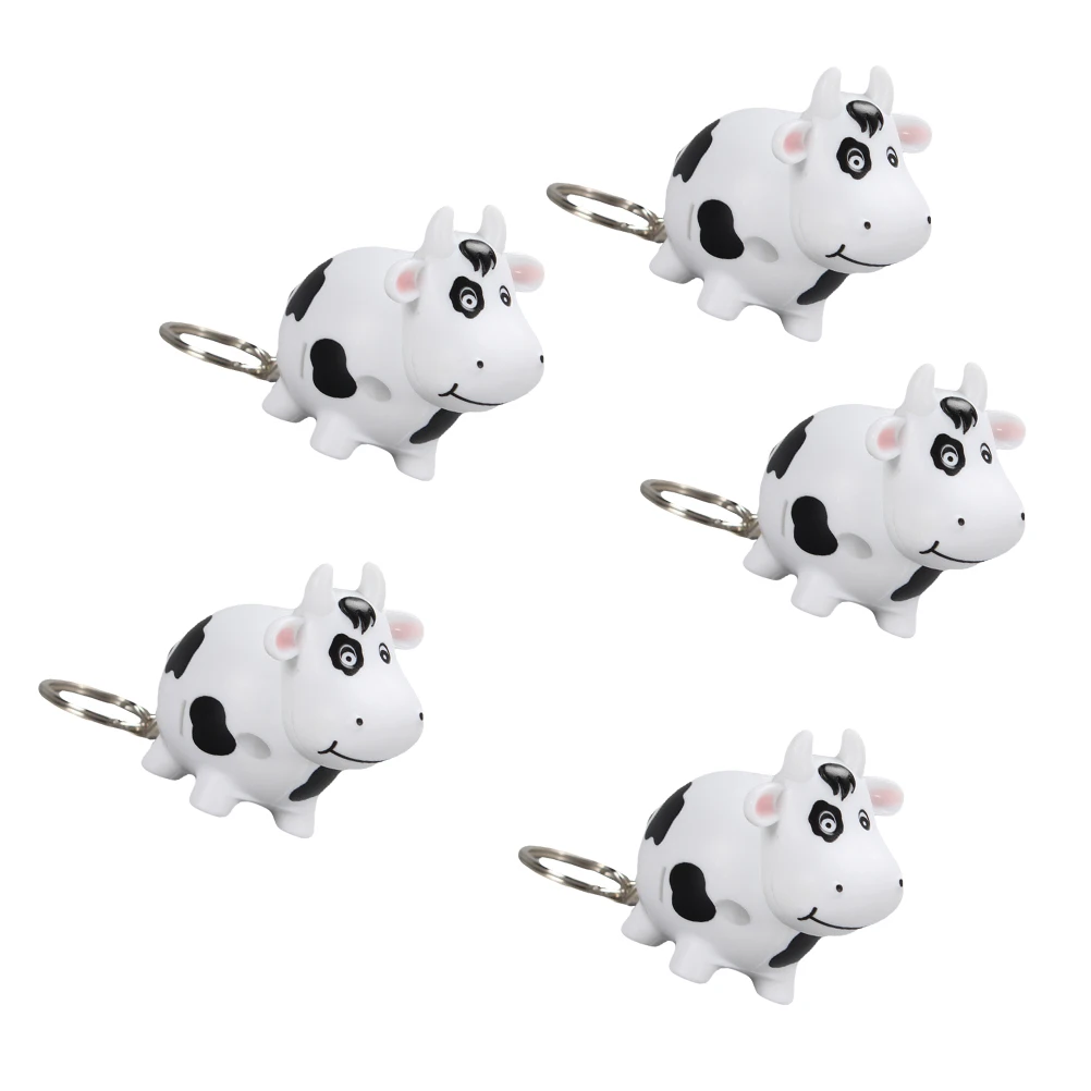 

5 Pcs Cow Keychain LED Light Luminous Bag Pendant Glow Keyrings Plastic Animal Cartoon Premium Clasp Secure Keys Backpack Purse