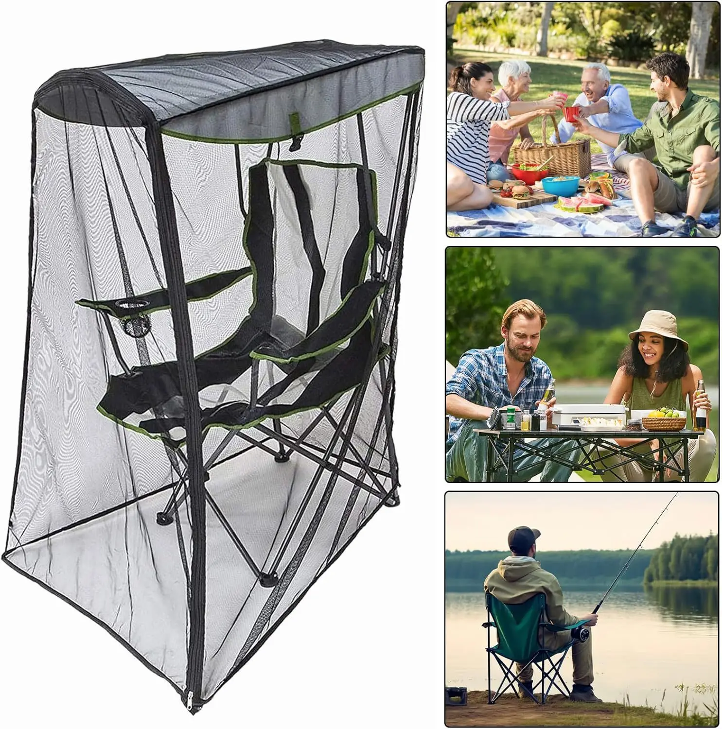 Outdoor Camping Chair with Insect Protection for Fishing Hiking Portable Folding Fishing Chair with Mosquito Net and Sun Canopy