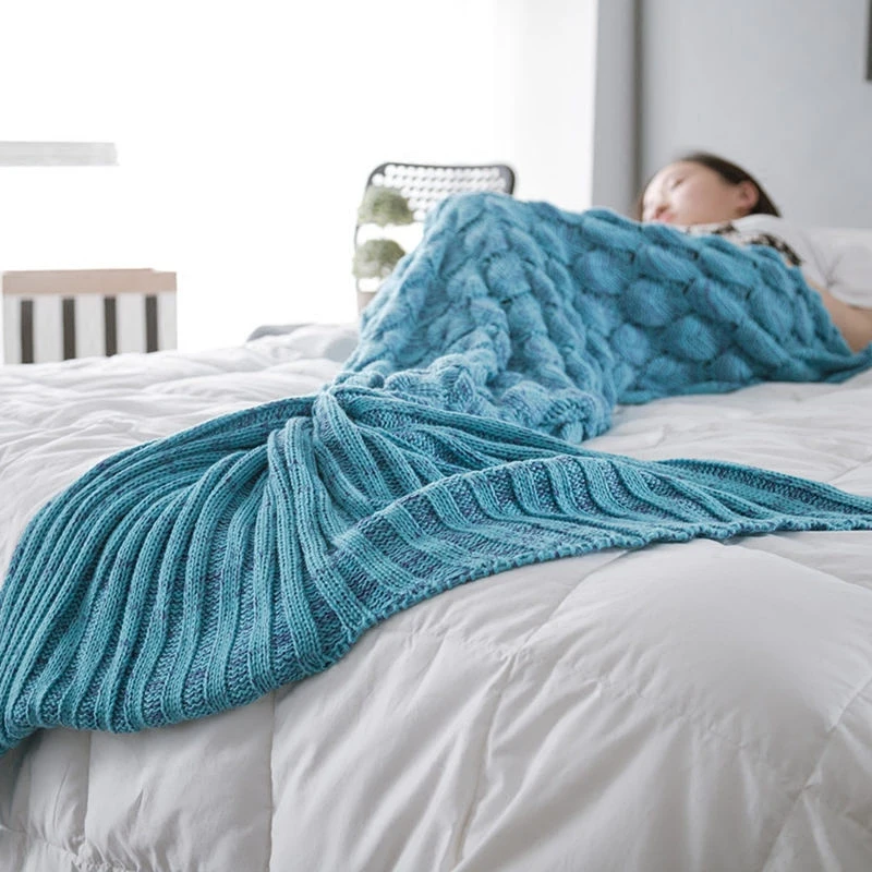 Mermaid Knitted Blanket Nordic Wind Simple Solid Color Office Spring Autumn Double Blanket Genshin Creative Props Sofa Blanket