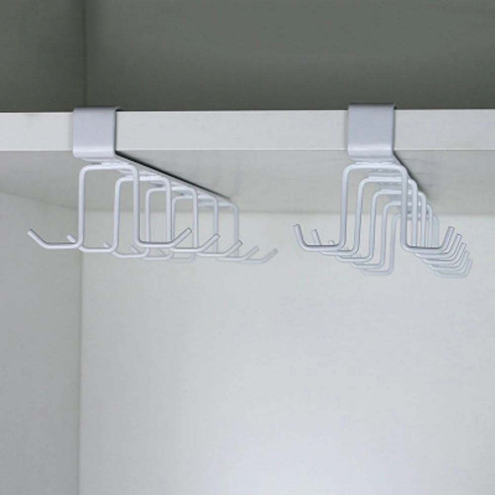 

Double Row Hooks Iron Kitchen Storage Rack No Punch Needed For Cabinet Bottom Coffee Cup Organizer Shelf