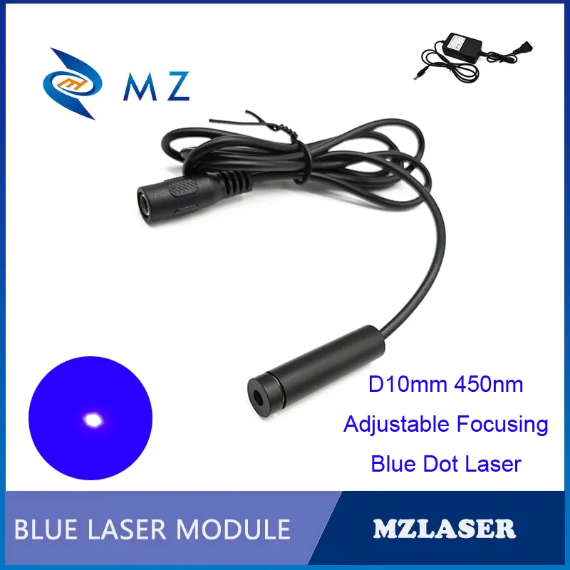 Blue Dot Laser Diode Module Compact Adjustable Focusing D10mm 450nm 30mw Industrial Grade Dot LaserWith Adapter Supply