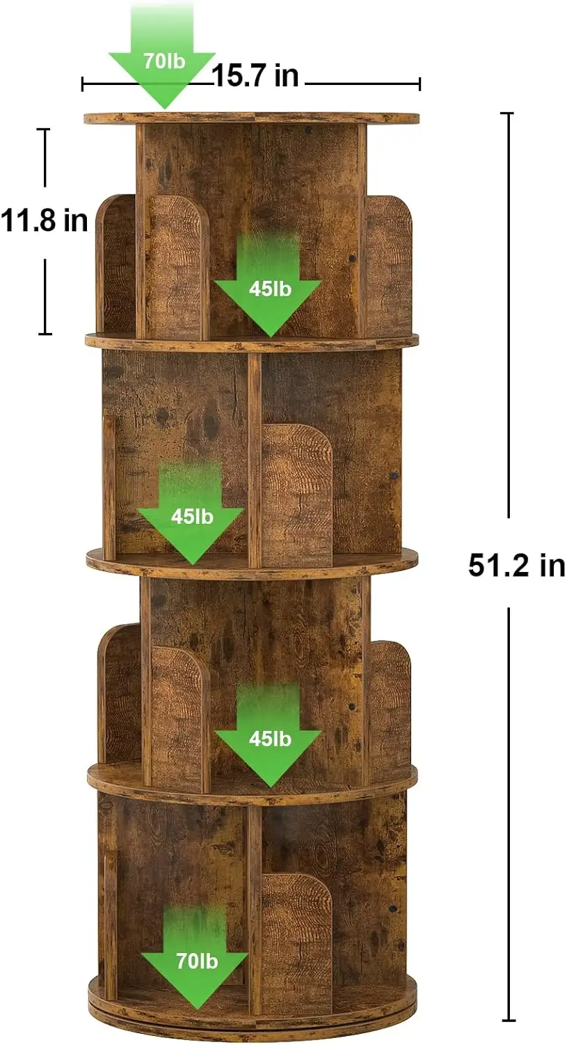 Rotating Bookshelf, Small Corner Bookshelf for Small Space, 360 Display 4 Tier Floor Standing Bookcase Storage Rack