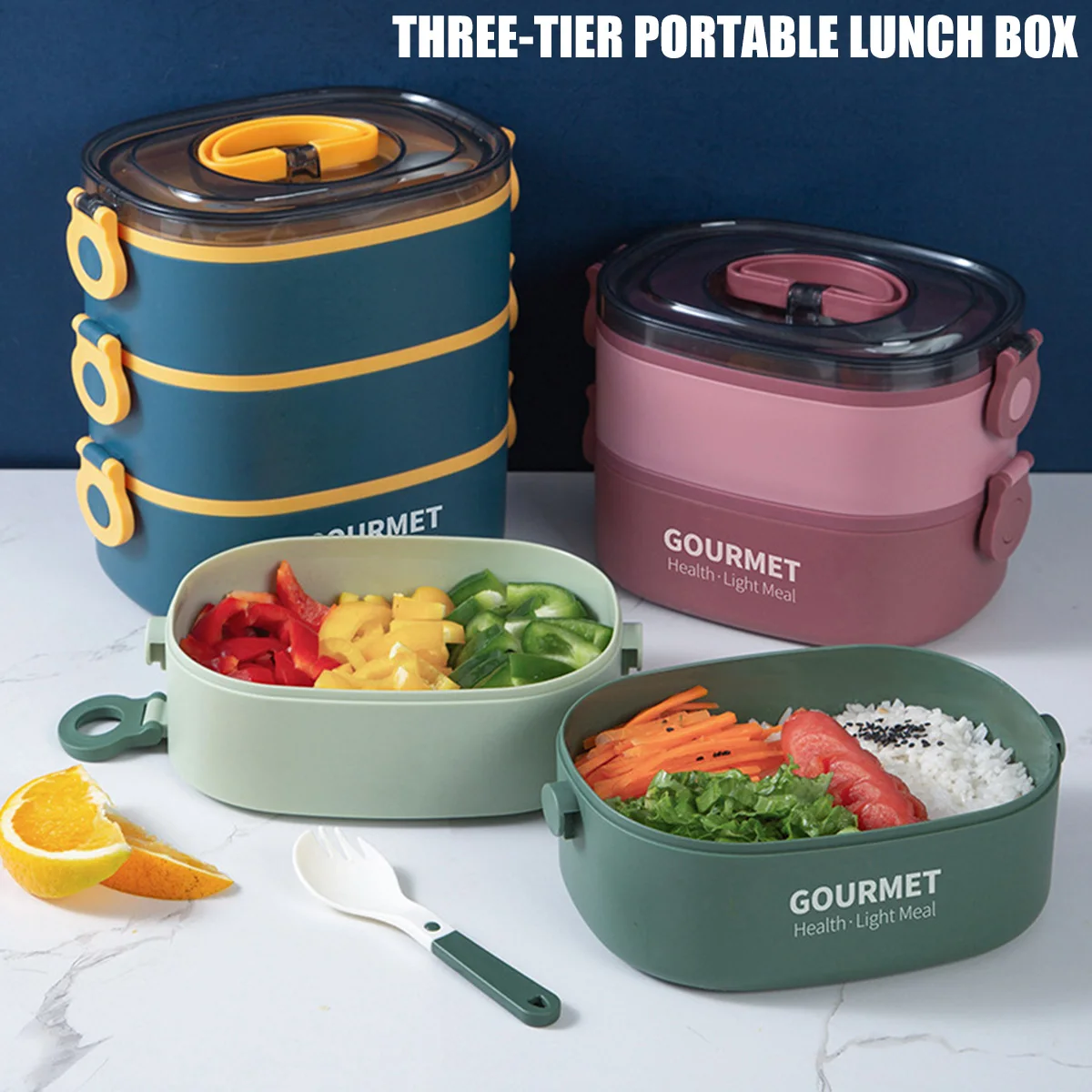 2000ML 3-Tier Lunch Box Stackable Bento Case Sealed Leak-proof Meal Box Microwave Safe Portable Food Container Kitchen Supplies