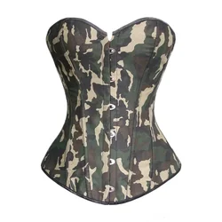 Women Green Camouflage Print Boned Overbust Corset Waist Cincher Corsets Sexy Bustier Army Girl Tops Shaper Corpete Corselet