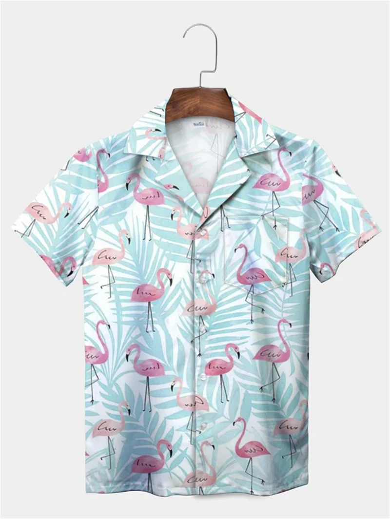 

3d Print Flamingo Animal Hawaiian Shirt Animal Turndown Collar Hawaiian Shirt Men Women Fashion Short Sleeve Shirts Beach Blouse