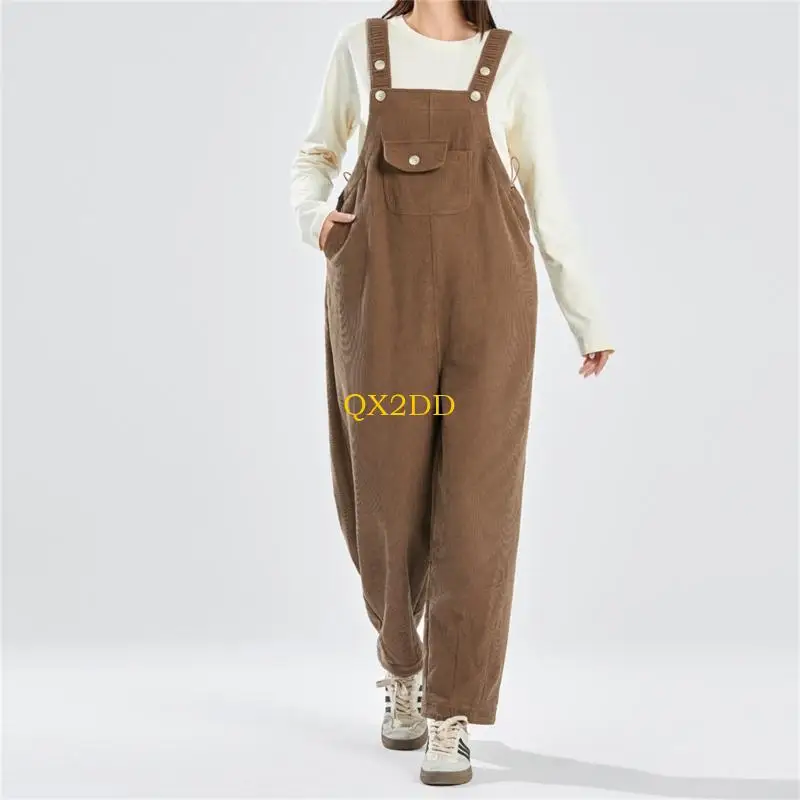 QX2D وزرة الأمومة لمط لفصل الشتاء الصوف مبطن السراويل الحمل عززت الحمالات جيوب متعددة الوظائف