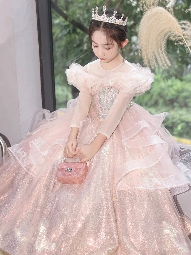 Children's evening dress light luxury high-end girls' princess dress high-end feeling flower girl little girl host