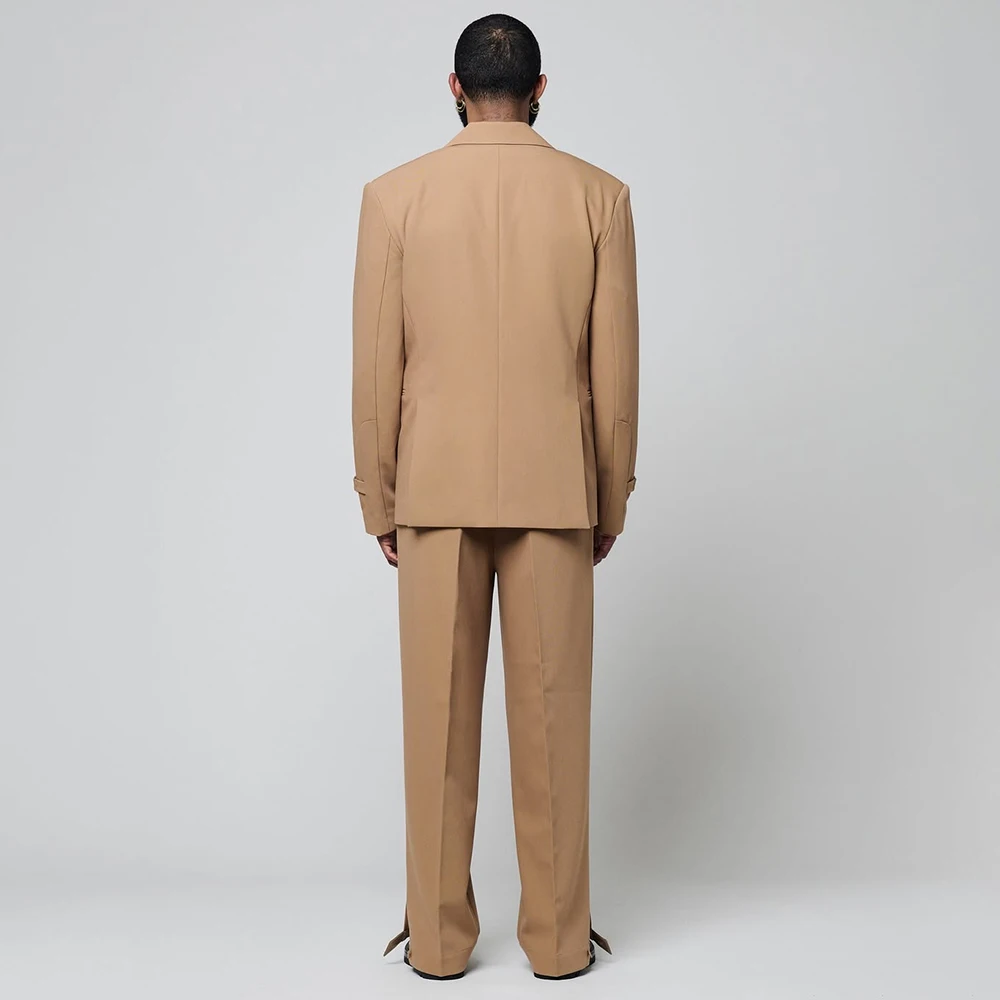 مفصل الرجال الدعاوى 2 قطعة سترة السراويل مجموعات فاخرة بلون واحدة الصدر الذروة التلبيب الزفاف الذكور تجهيزات الملابس Terno #4