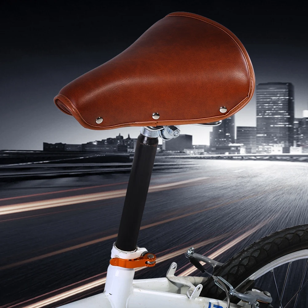 Universal Comfortable Brown Rivets Bike Seat Durable PU Leather Spring Bicycle Saddle