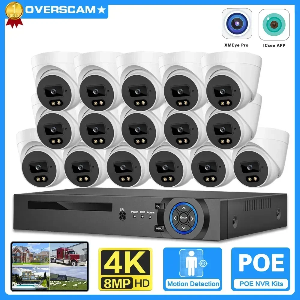 

4K POE Security Camera System 16CH NVR Kit 8MP Dome Camera Ai Human Detect Outdoor 8MP Two Way Audio 8CH Video Surveillance Set