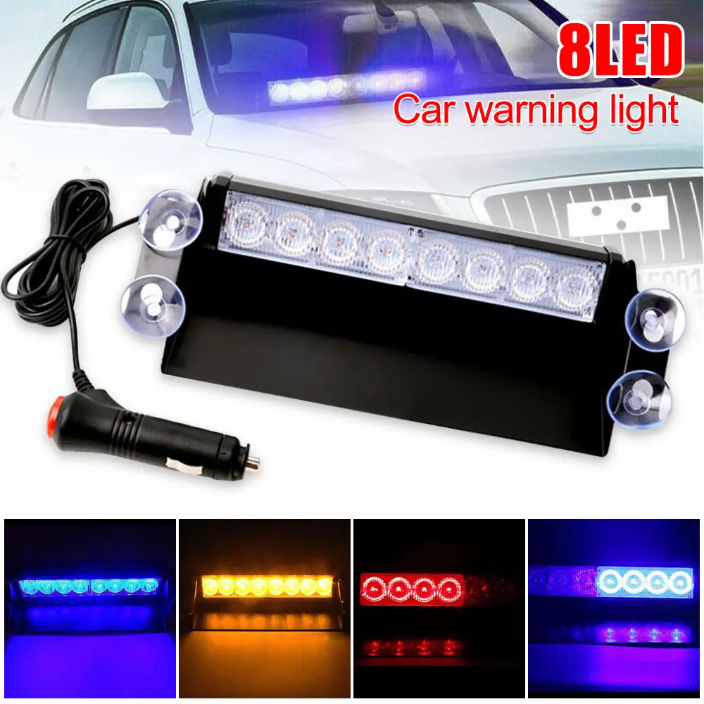 

DC12V 8 LED Red/Blue/Yellow/White Car Strobe lights Police Flashing Warning Light Auto LED Emergency lamp 3 Flash Mode Fog Light