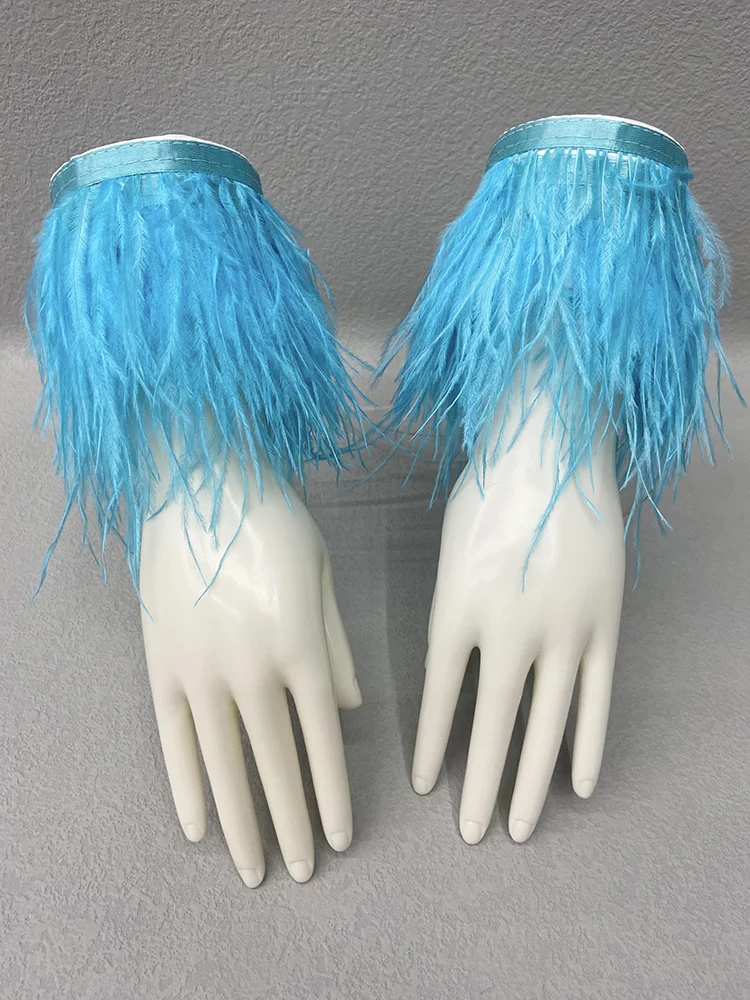 Fringe Ostrich Feathers Cuff Shirts Accessories Women Fashion Cuffs Fluffy Natural Ostrich Feather 24 Color Fur Wrist Cuffs 2022