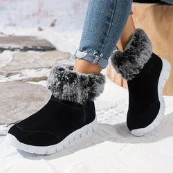 Fur Women Snow Boots ankle Flats Sport Shoes Warm Sneakers Suede Winter New 2024 Walking Casual Short Plush Cotton Shoes Mujer