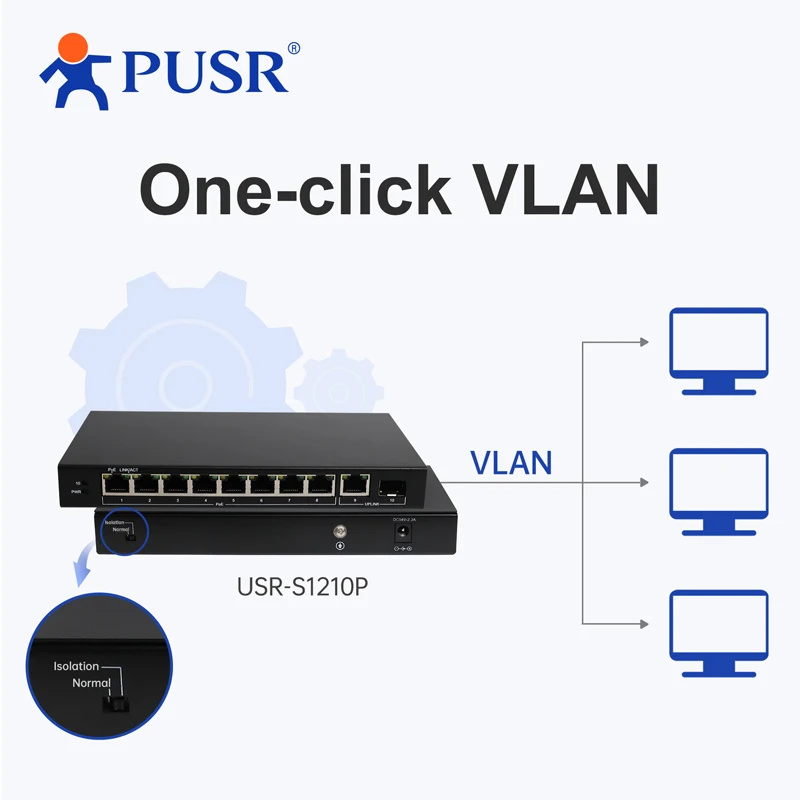 PUSR 10 Port Gigabit PoE Switch with 8 PoE+ 1 Gigabit Ethernet and 1 SFP Port IEEE 802.3af/at @60W Plug-and-Play USR-S1210P