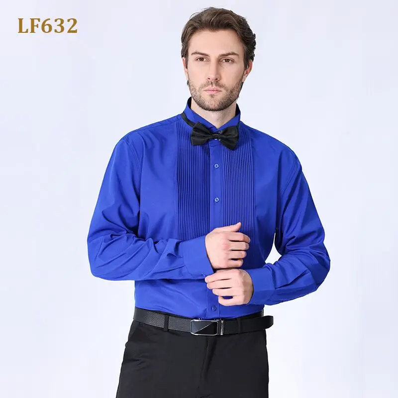 S-3XL Top Men\'s French Cuff Tuxedo Long sleeve Shirt Social Ball Luxury Classic Fashion Wedding Bridegroom Shirts Men\'s Clothing