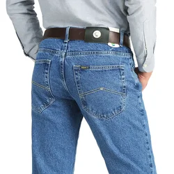 Pantalones vaqueros de negocios para hombre, Vaqueros clásicos de algodón, elásticos, de marca, ajustados, para verano, primavera y otoño, 2021