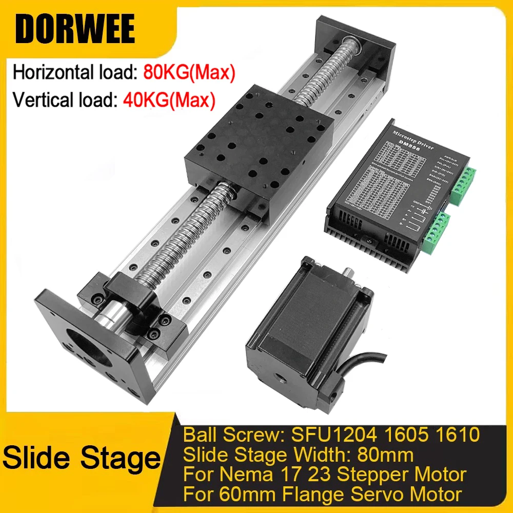 Linear Guide Rail Slide Stage Double Linear Rail XYZ Axis BallScrew SFU1605 1610 For Nema 23 Stepper Motor Max load 80KG