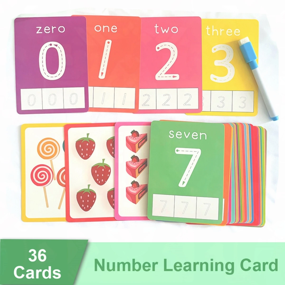 Juego de tarjetas de Aprendizaje Temprano de matemáticas Montessori para niños, Flashcards de cognición numérica para lectura y escritura, juguete educativo, 36 tarjetas