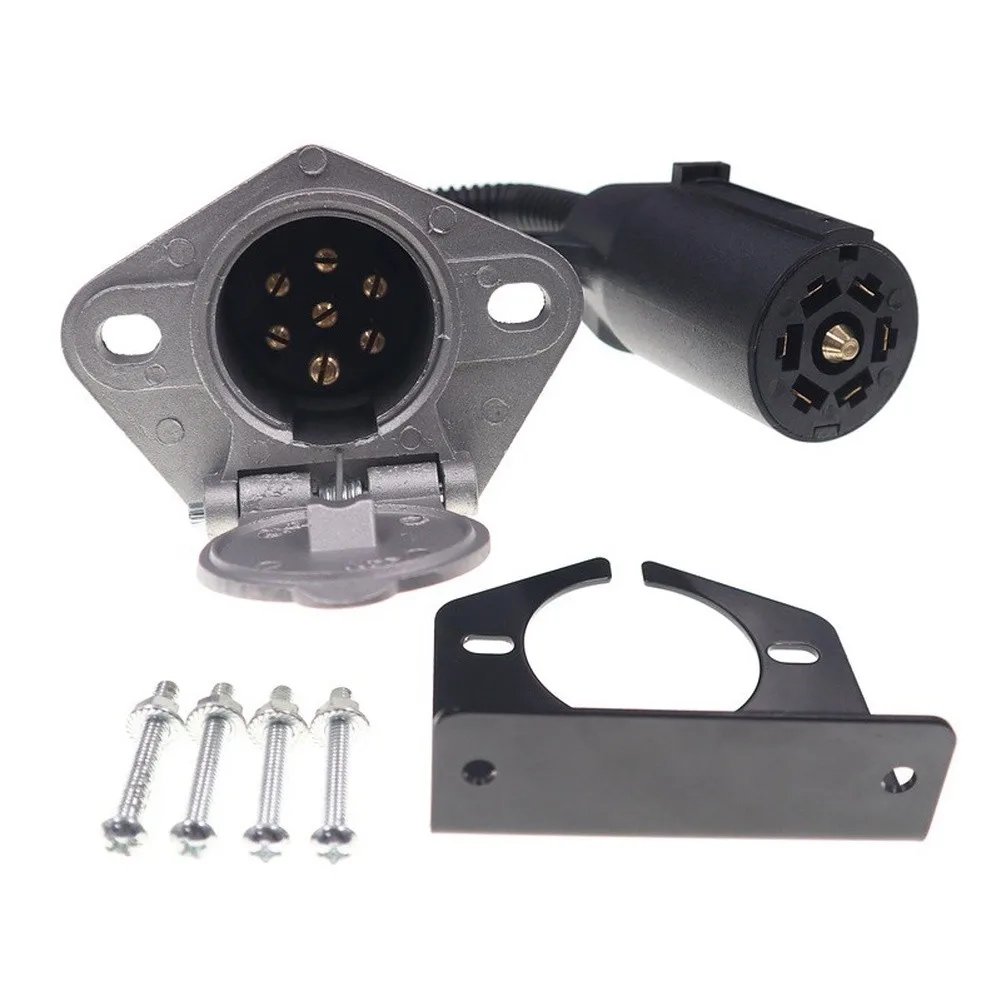 7 Pin Trailer Adapter To Round Socket With Mounting Bracket For Towing Vehicle And RV Electrical Connection Accessories