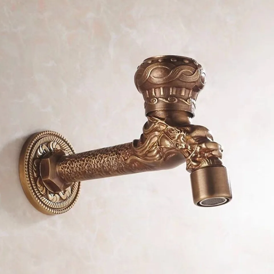 

European-style Retro Washbasin Faucet Full Copper Single Cold Basin Tap Pool Small Faucet Splash-proof 4 points 6 points