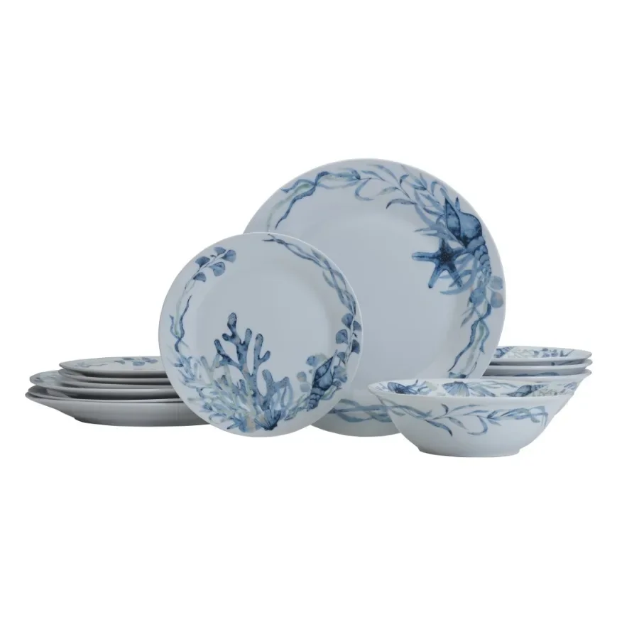 

Sanibel 12-Piece Blue Dinnerware Porclain Tableware Set service for 4