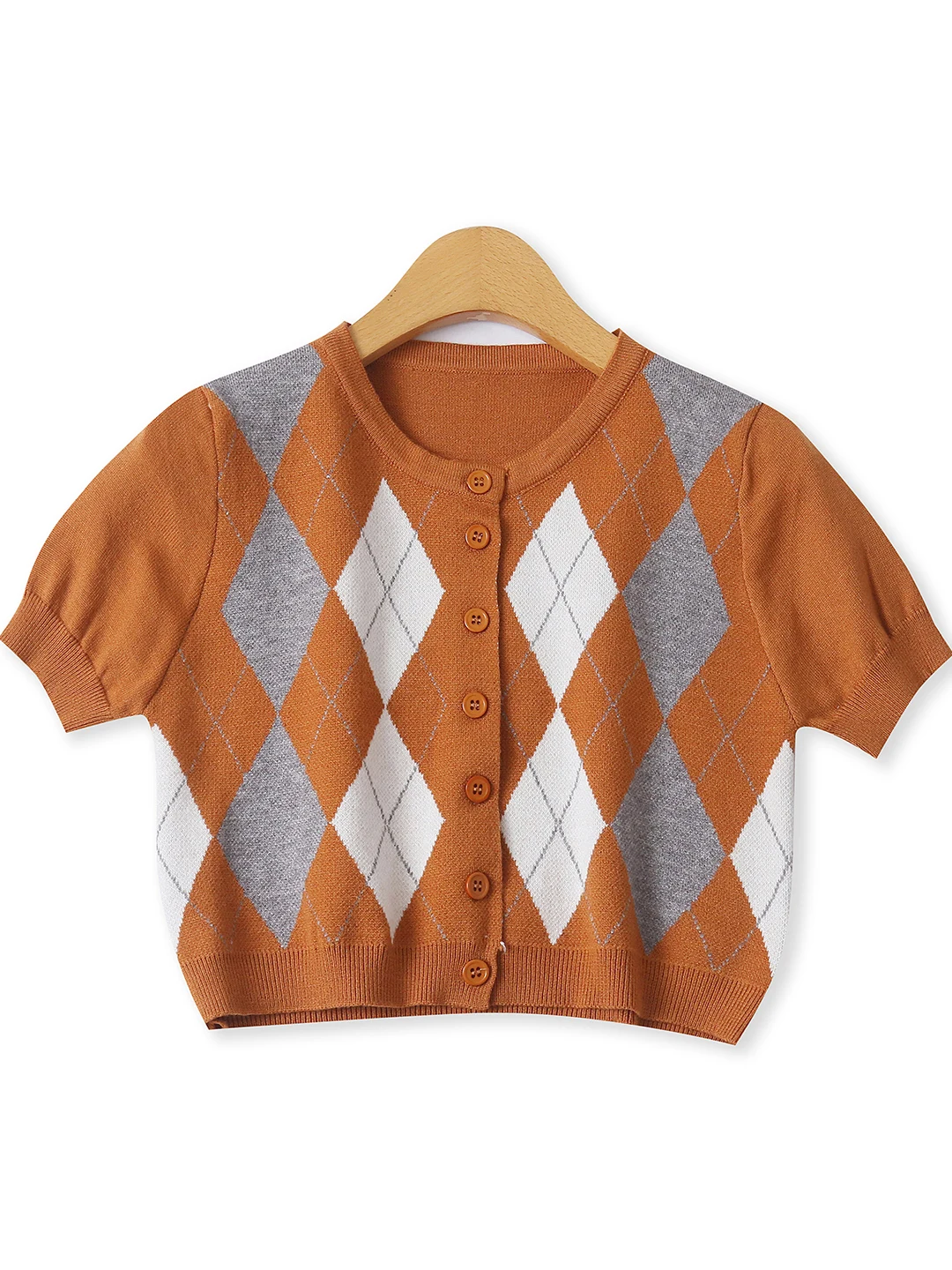 

Faionable ort Diamond Pattern Вязаный облегающий кардиган со шлепанцами для женщин Осенний новый круглый кардиган на одной пуговице