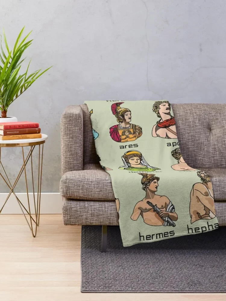 Twelve Olympians (color) : greek mythology Throw Blanket Hairy Decoratives Decorative Sofas Blankets