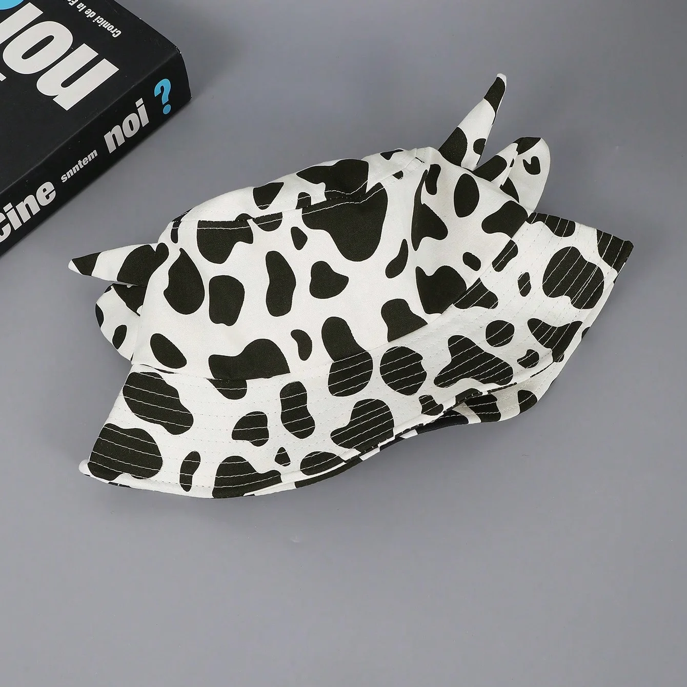Cow-print three-dimensional ear fishing hat, men's and women's versions, suitable for seaside vacations and Halloween parties