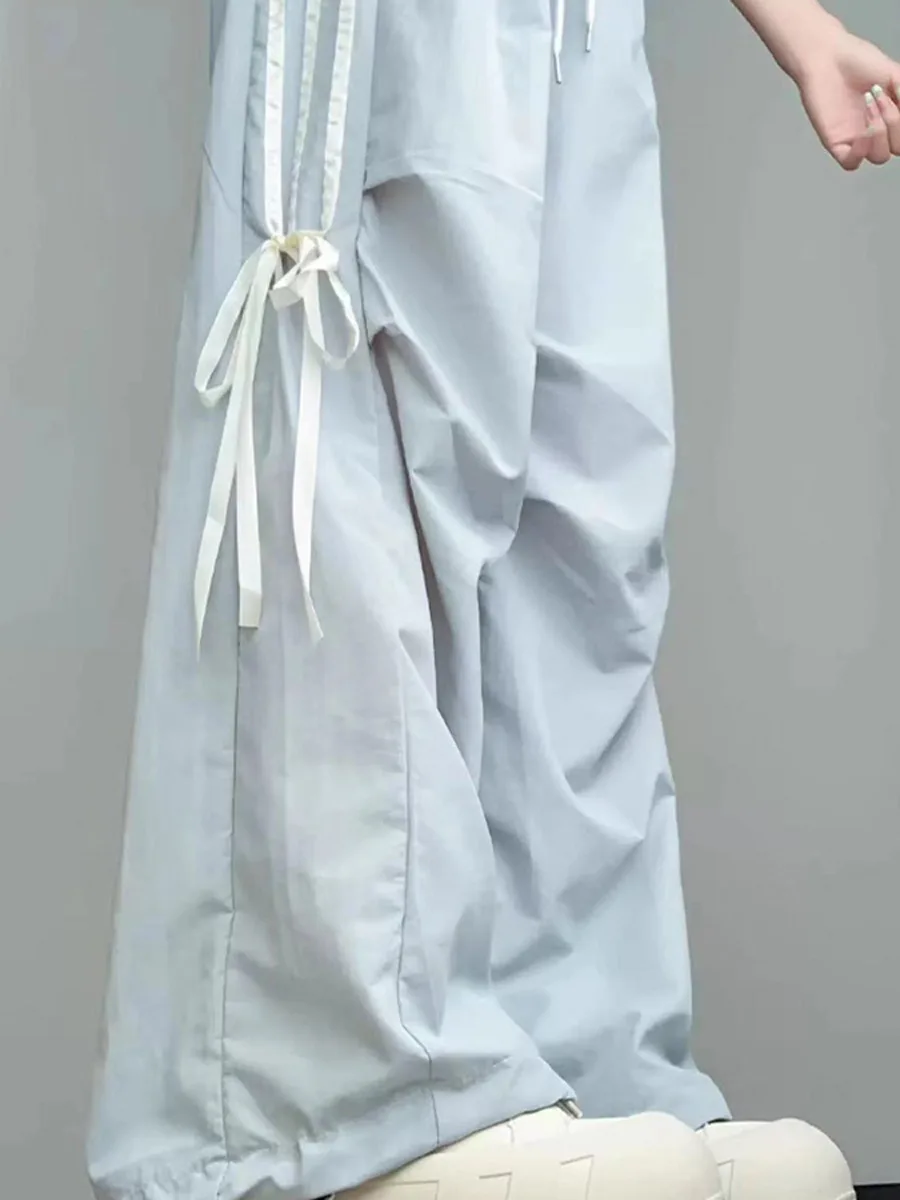 กางเกงลำลองเอวสูงสีน้ำเงินสำหรับเด็กผู้หญิง รุ่นพาราชูท นอต วอร์คแวร์ ขายาว ทรงบาง รุ่นซัมเมอร์
