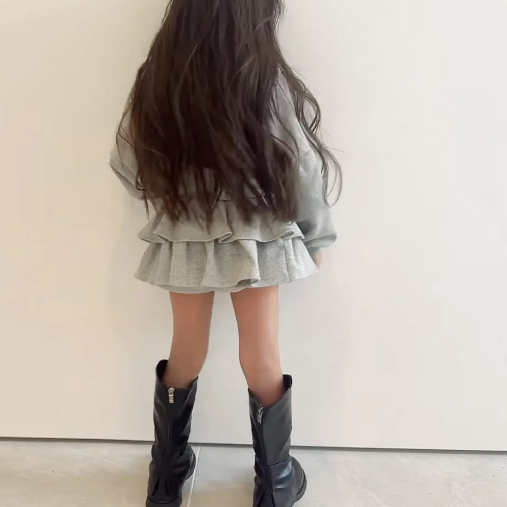 Autumn and Winter Japanese Girls Skirt Set Children Hoodies Fluffy Pumpkin Skirts Woolen Shorts Skirts Two Piece Set