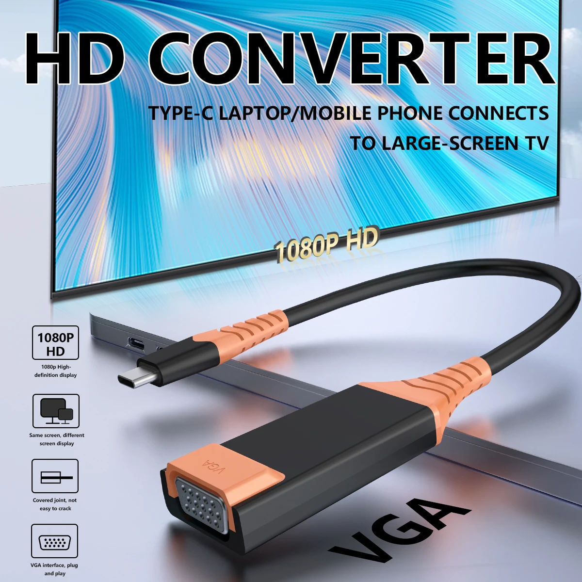 

Адаптер USB Type-C на VGA, ABS 1080P @ 60 Гц