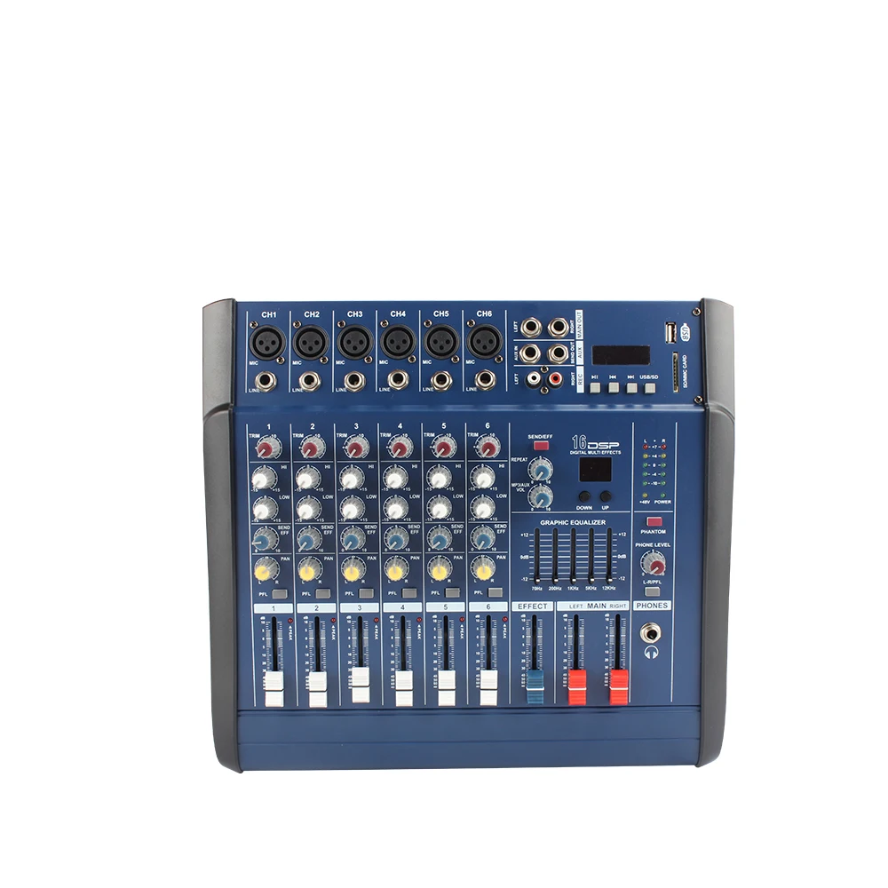 High Quality Mixer 6 Channel DJ Audio Mixer USB Interface Controller Power Mixer Amplifier For Stage Studio Recording Singing