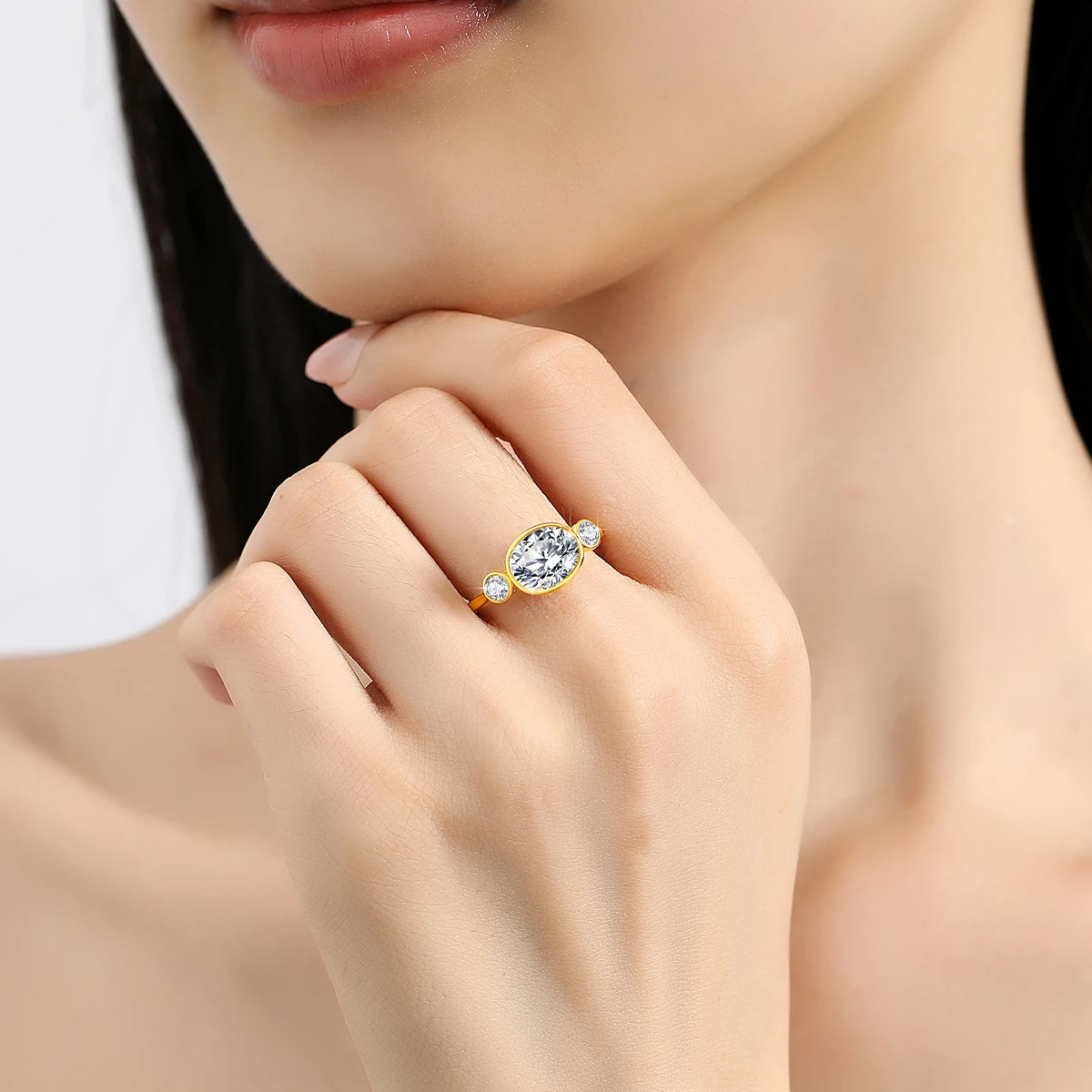 100% Real 14k Gold Moissanite Ring Oval 2carat 7*9mm Stone Women  AU585 Original K Gold Luxury Brand Wedding Jewelry Gift Female