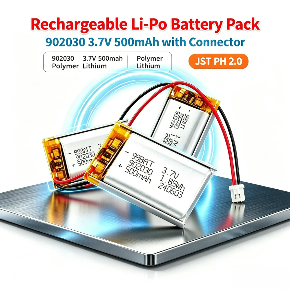1-10PCS 500mAh 902030 3.7V Li Polymer Battery Lipo Rechargeable Cell W PH2.0 For Solar Light DVD Tracker Anti-theft Device GPS