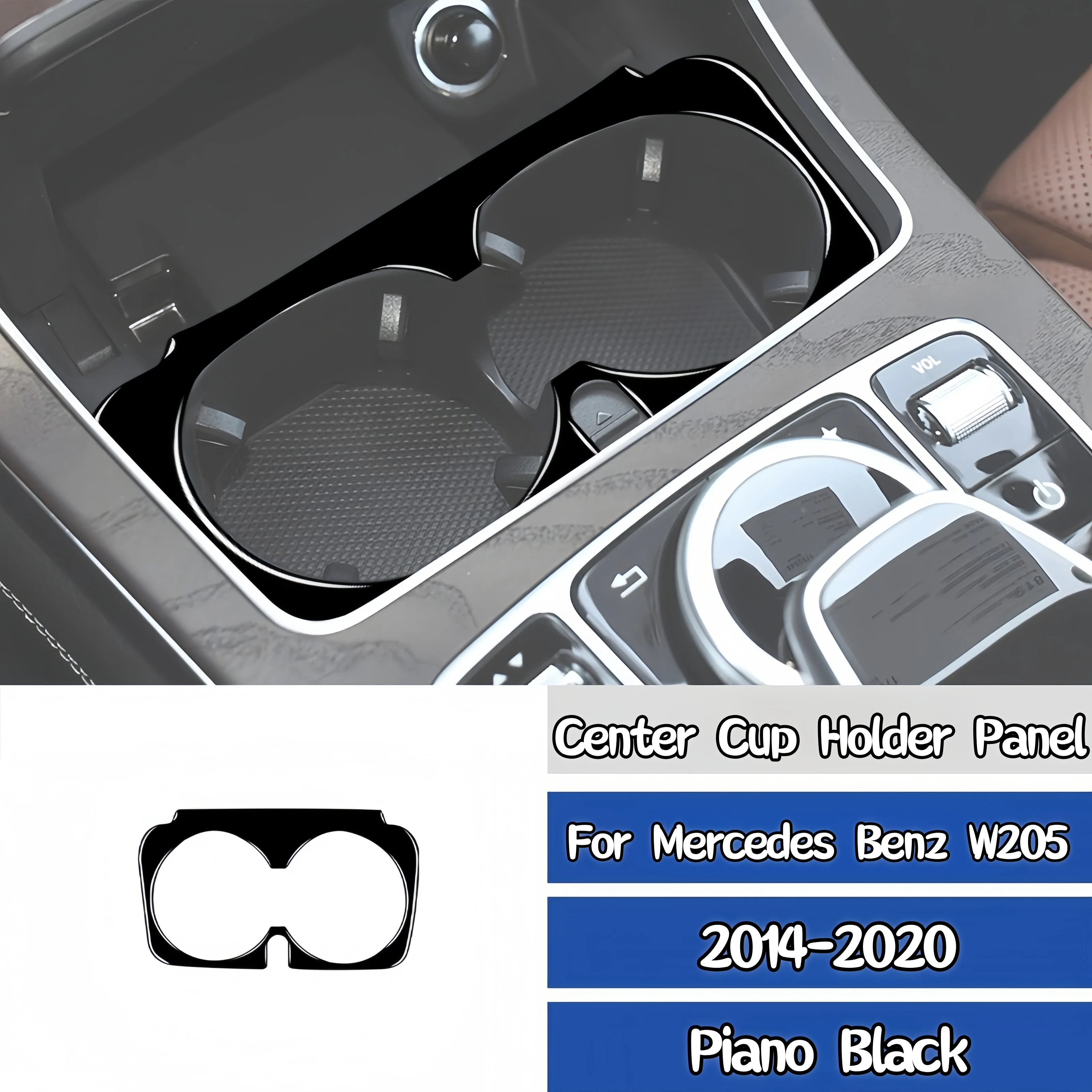 

For Mercedes W205 Benz C Class GLC 14-20 Piano Black Auto Center Console Cup Holder Decorative Cover Trim Sticker Accessories