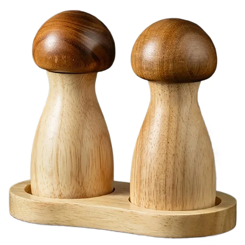 

2Pcs Solid Wood Sea Salt Black Pepper Mill Creative Mushroom Wood Pepper Grinder Oak Pepper Mill Bottle Suit Home Kitchen Tools
