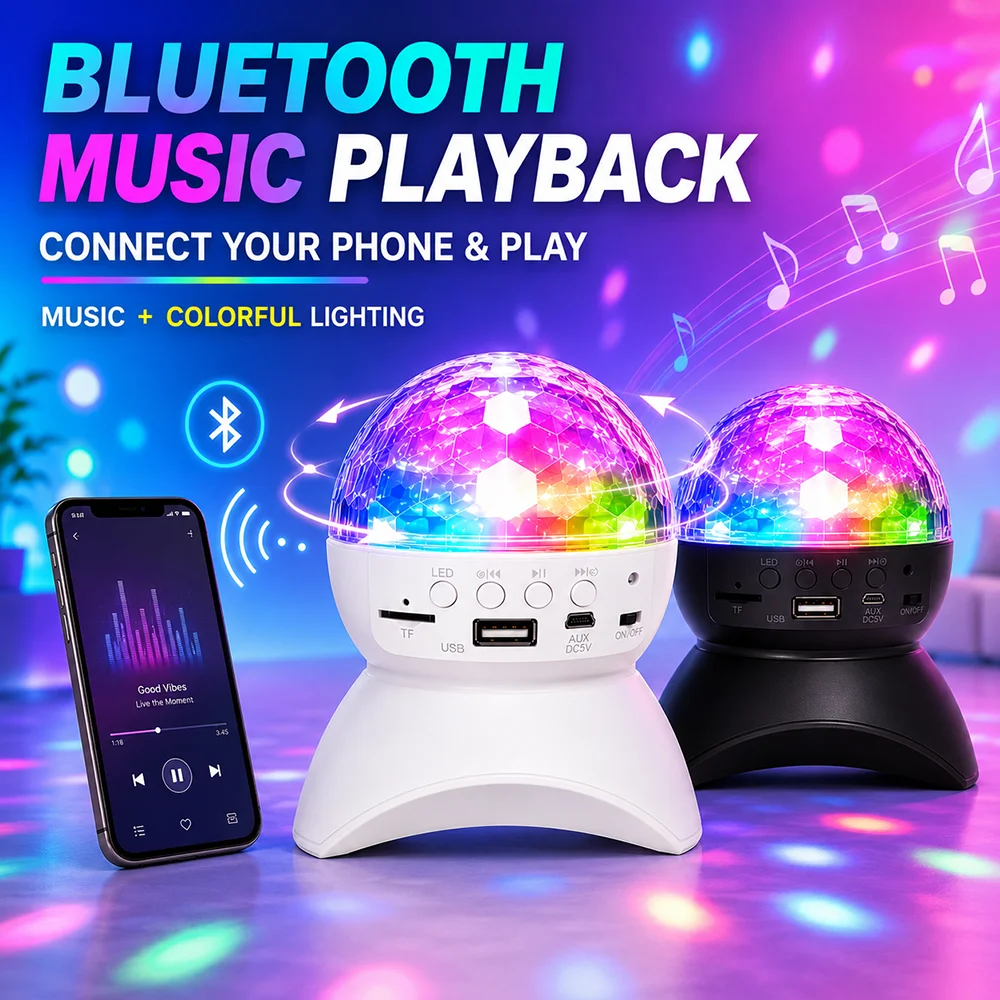 Bluetooth Disco Ball Stage Light Rotating RGB Party Lamp Speaker Support USB TF Card AUX Music Playback Home KTV Club DJ Decor N