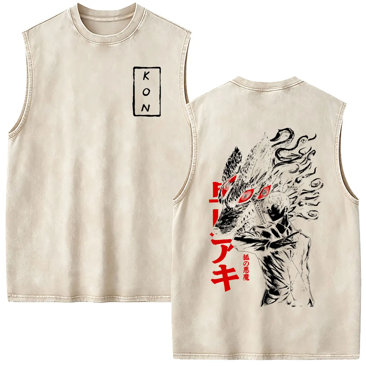 Anime Chainsaw Man Washed Vintage Sleeveless Vest T-shirt Hayakawa Aki Summon Kon Fox Devil Tank Tops Men Women Casual T Shirts