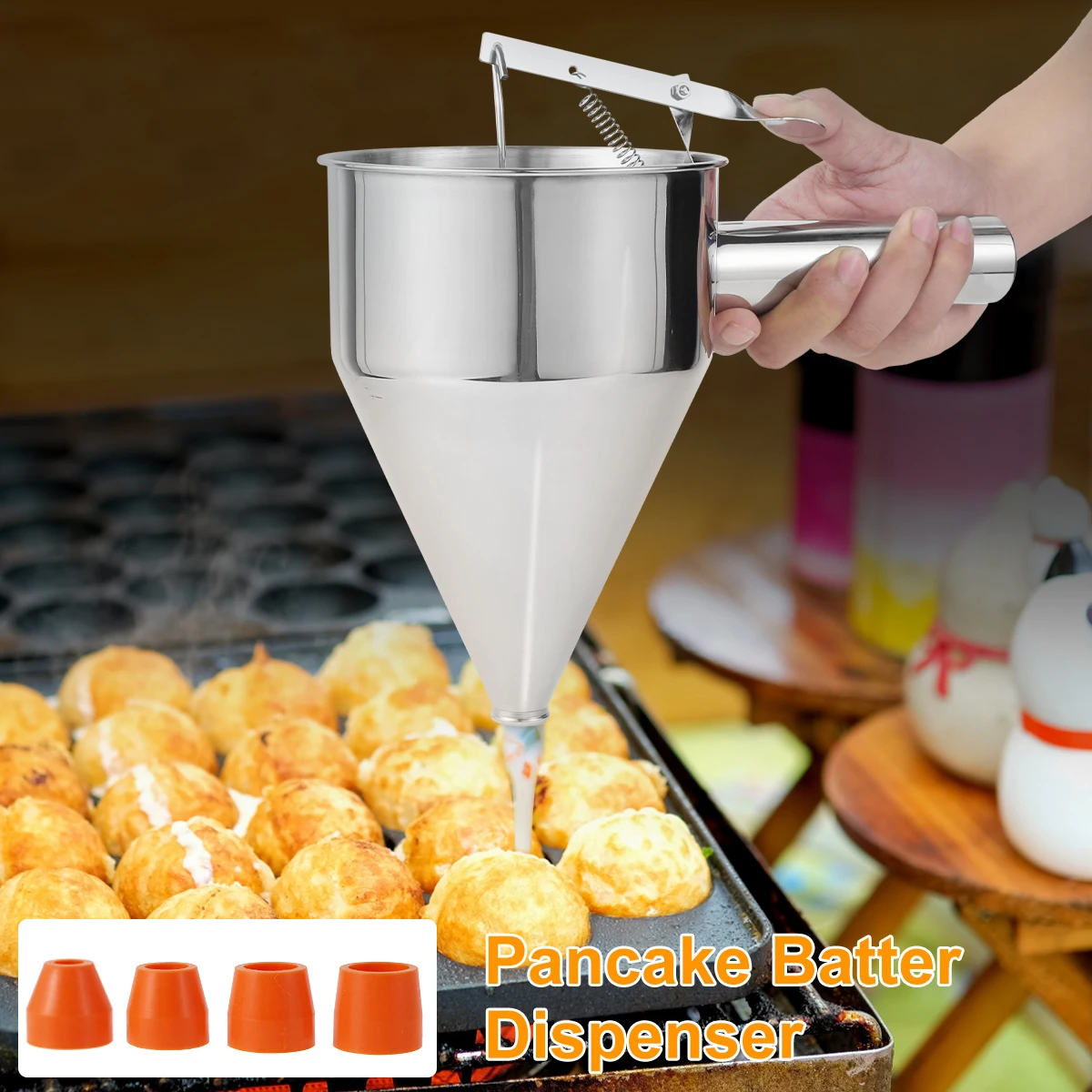 Pancake Batter Dispenser Multi-Caliber Stainless Steel Funnel Dispenser with Stand Cupcakes Baking Maker Tools Kitchen Gadgets