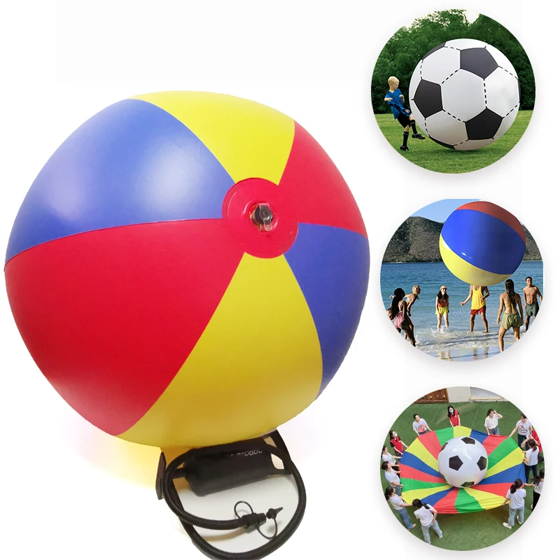 3 Color Giant Inflatable Beach Ball Sports Outdoor Water Large Game Balloons Beach Pool Play Ball for Kid Adult Manual Air Pump