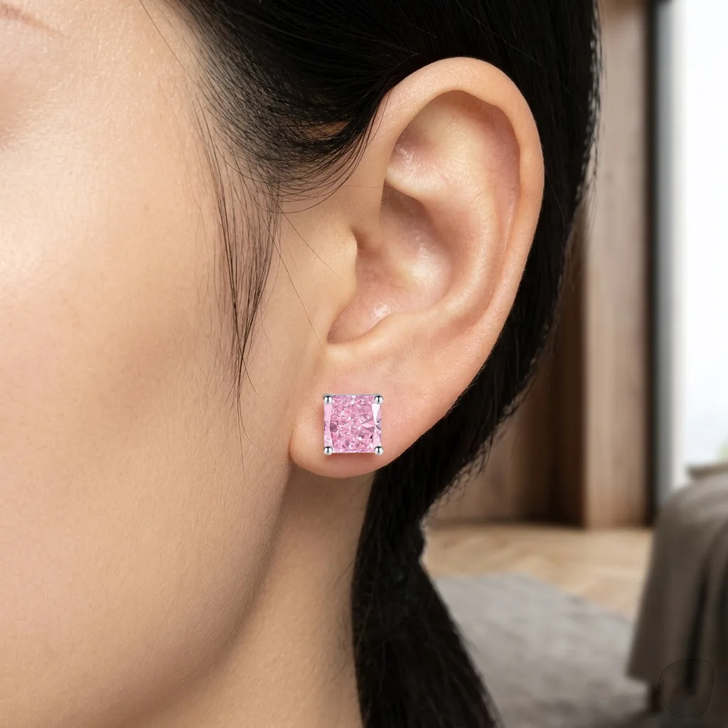 Super Sparkling Princess Cube Ice Flower Powder / Golden Diamond Earrings for Women - Party Birthday Jewelry Gift