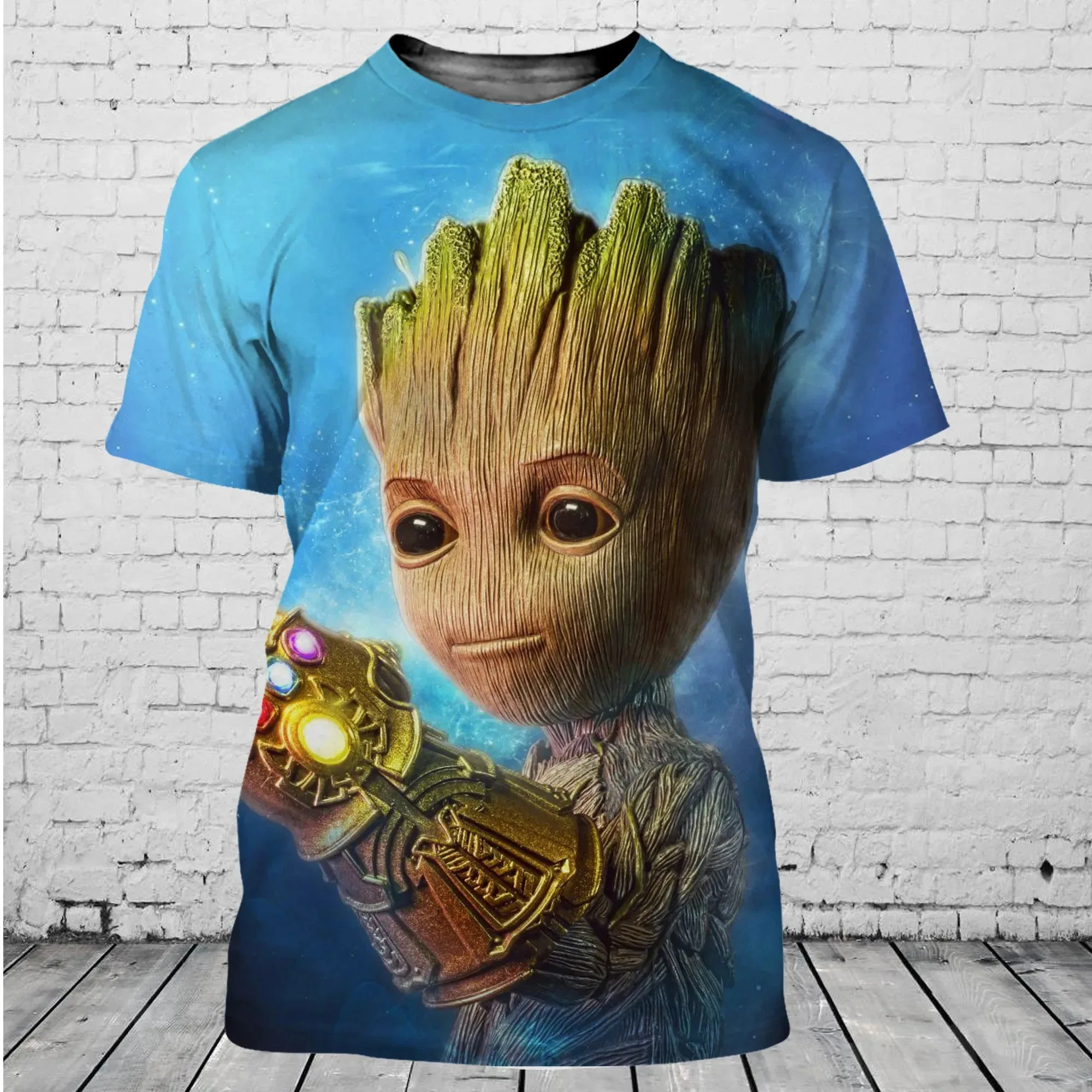 MINISO Guardians Of The Galaxy Groot Men Women Short Sleeve Casual Style 3D Print T Shirt Summer Casual Streetwear Cartoon Tops