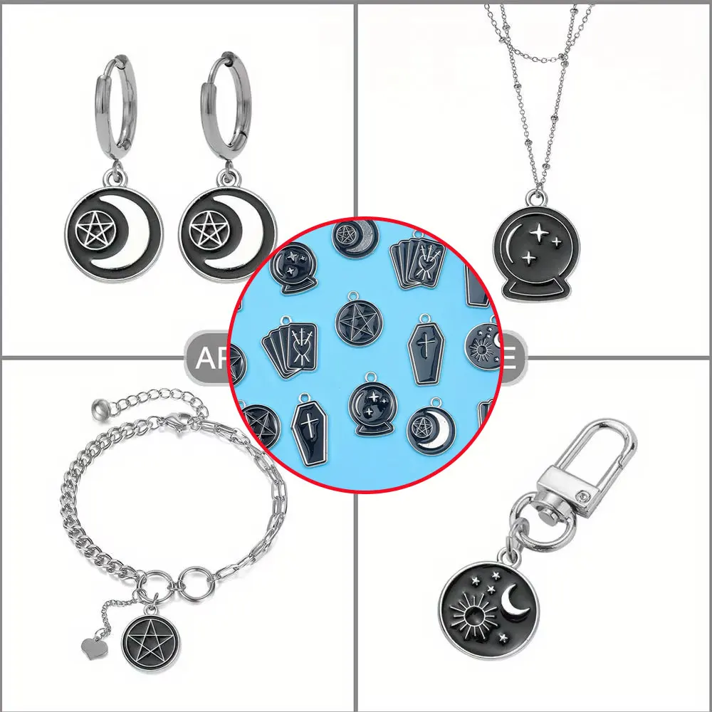 4/8/17pcs Alloy Moon and Star Shaped Pendants, Used for DIY Beach Vacation Jewelry Decoration Accessories