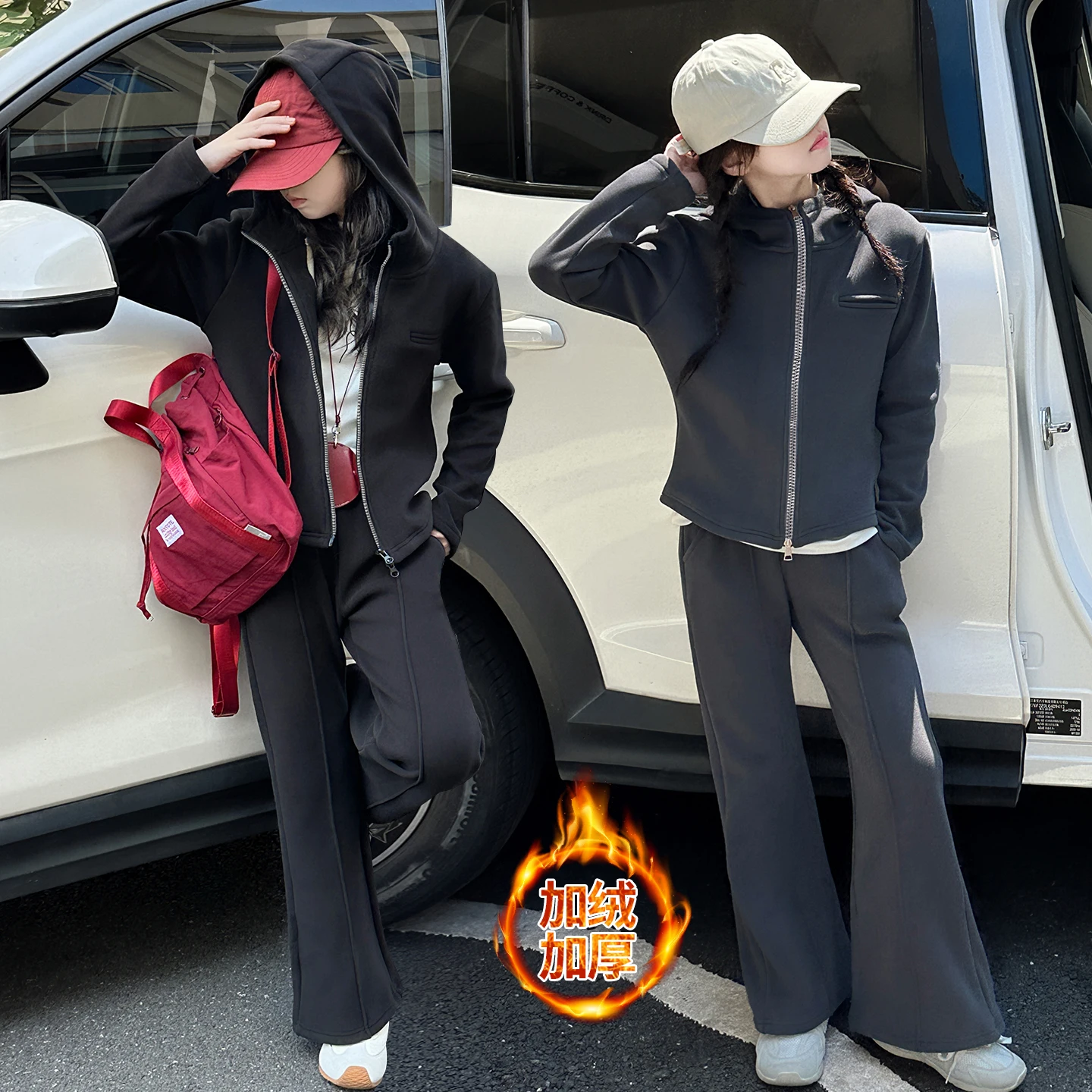 الشتاء في سن المراهقة الفتيات أفخم الملابس الرياضية مجموعة مقنعين جاكيت زيبرا + جرس قيعان السراويل 2 قطعة طفل صغير رداء غير رسمية ملابس أطفال