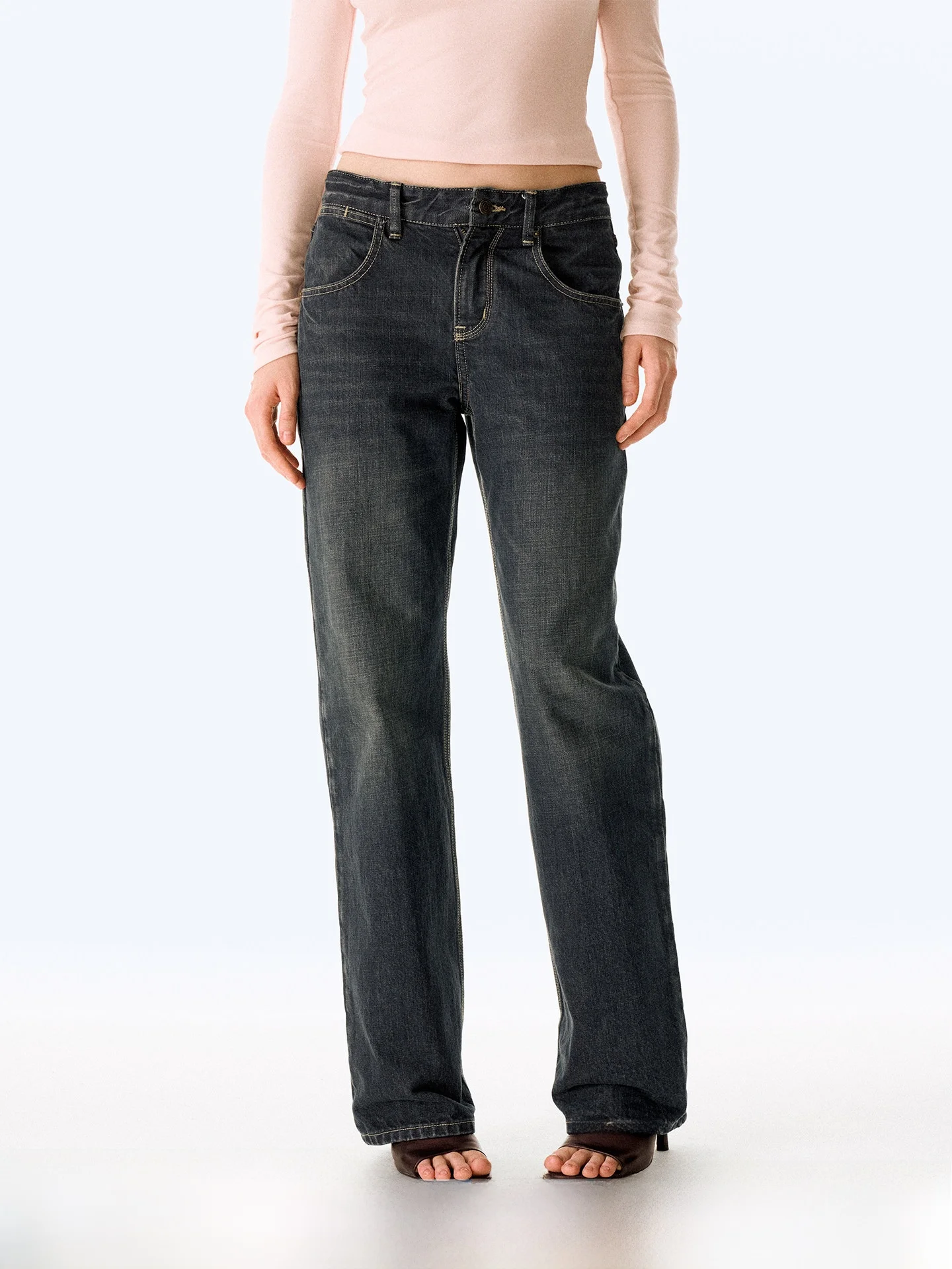 

Ретро джинсы прямого кроя из выцветшего хлопка FIRSTFLOOR, повседневные, с низкой посадкой, женские, премиум-деним, осенне-зимние, сезонные