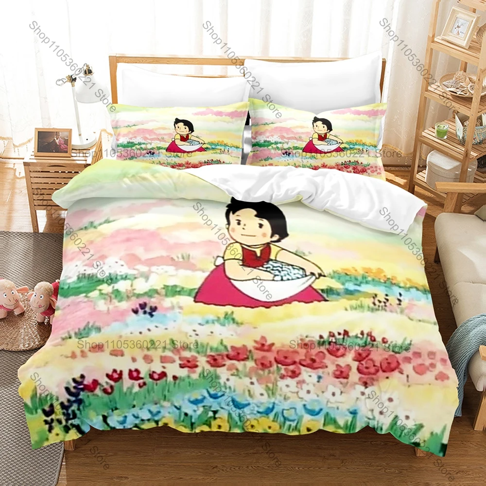 Elfin Heidi Cute Elf Girl Alps Mountain Grassland Goat Wildflower Cloud Pastoral Fresh Bedding Set Duvet Cover + 2 Pillowcases